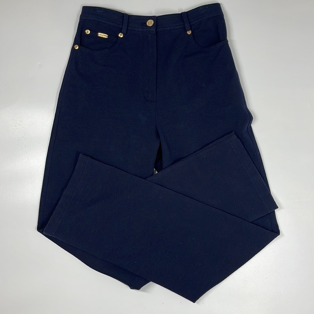 St John Sport Navy Blue High Rise Straight Leg Knit Pants Size P